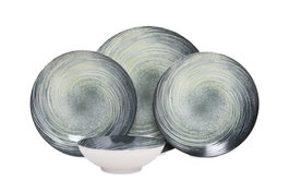 Hermia GBSATN24Y4101630 Vajilla de 24 Piezas de Porcelana en Crema, Verde y Negro
